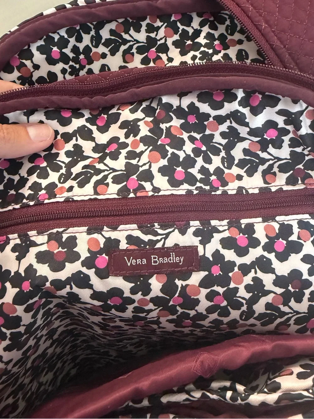 Vera Bradley Maroon Quilted Diaper Bag Backpack with Removable Changing Pad GUC